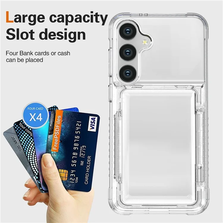Per Samsung Galaxy S25 Clear Case PC+TPU Phone Cover Card Holder Kickstand - Trasparente