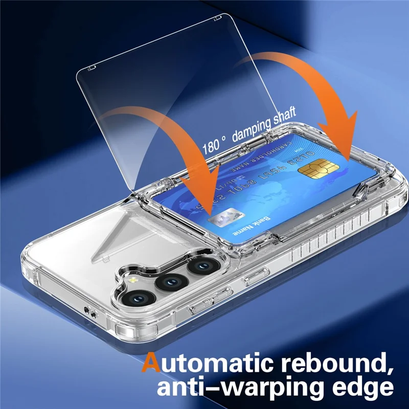 For Samsung Galaxy S25+ Clear Case PC+TPU Phone Cover Card Holder Kickstand - Transparent Black