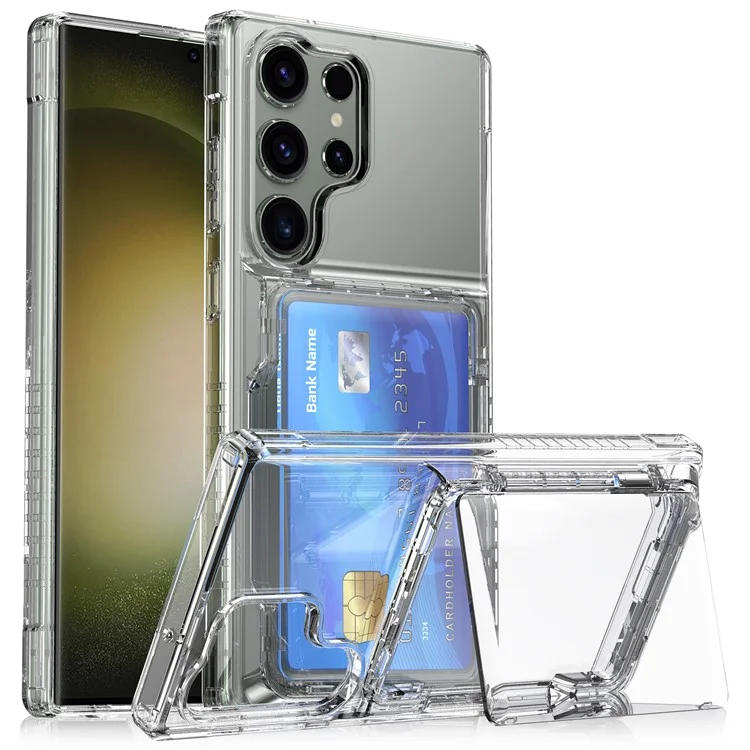 Per Samsung Galaxy S25 Ultra Clear Case PC+TPU Cover Telefono Porta Carte Supporto - Trasparente