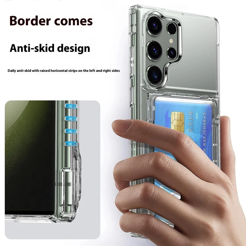 Per Samsung Galaxy S25 Ultra Clear Case PC+TPU Cover Telefono Porta Carte Supporto - Trasparente