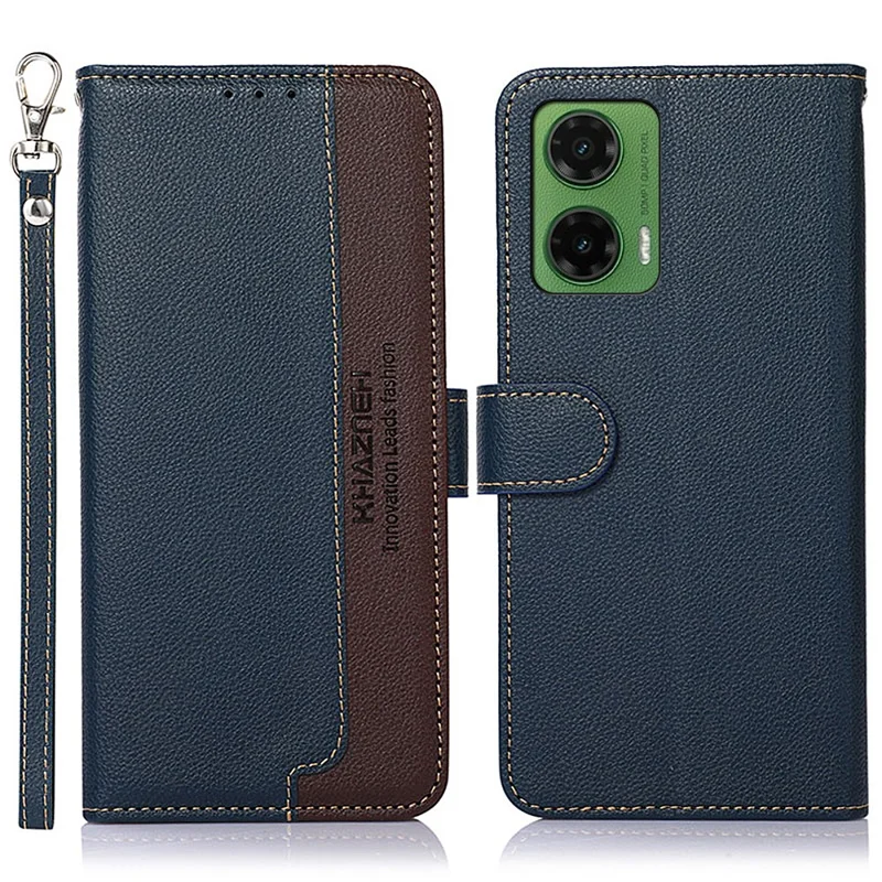 KHAZNEH For Motorola Moto G35 5G Case RFID Blocking Wallet Litchi Texture PU Leather Phone Cover - Blue