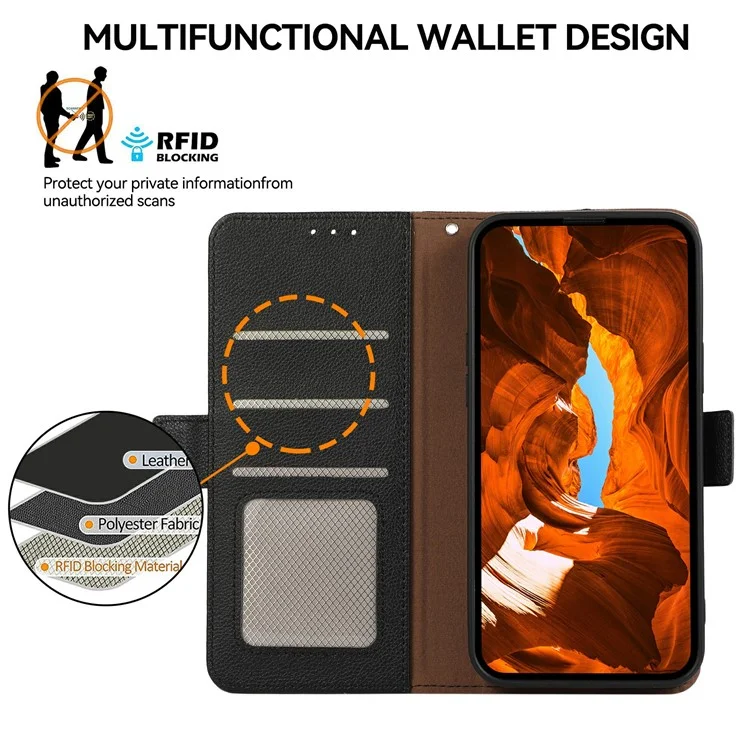 ABEEL чехол для Motorola Moto G35 5G с текстурой кожи Litchi, блокирующий RFID, чехол для телефона - черный