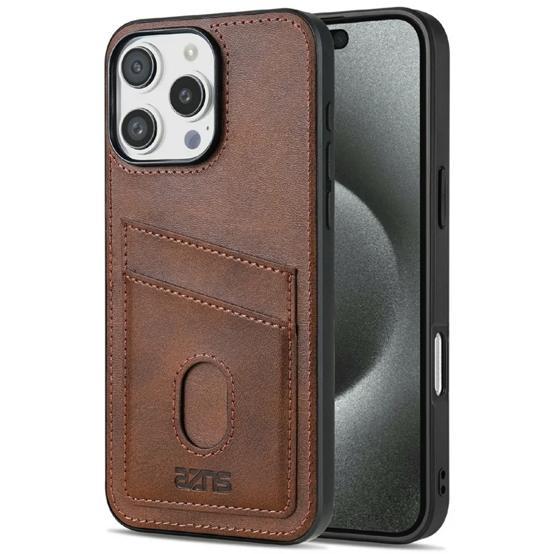 AZNS K1 Series For iPhone 16 Pro Max Case Calf Texture Anti-Drop PU+TPU Phone Cover - Coffee