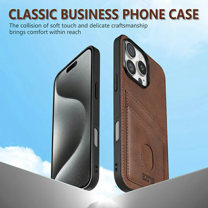 AZNS K1 Series For iPhone 16 Pro Max Case Calf Texture Anti-Drop PU+TPU Phone Cover - Coffee
