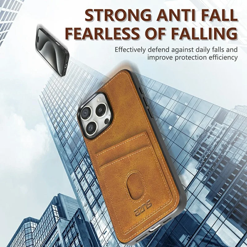 AZNS K1 Series For iPhone 16 Pro Max Case Calf Texture Anti-Drop PU+TPU Phone Cover - Coffee