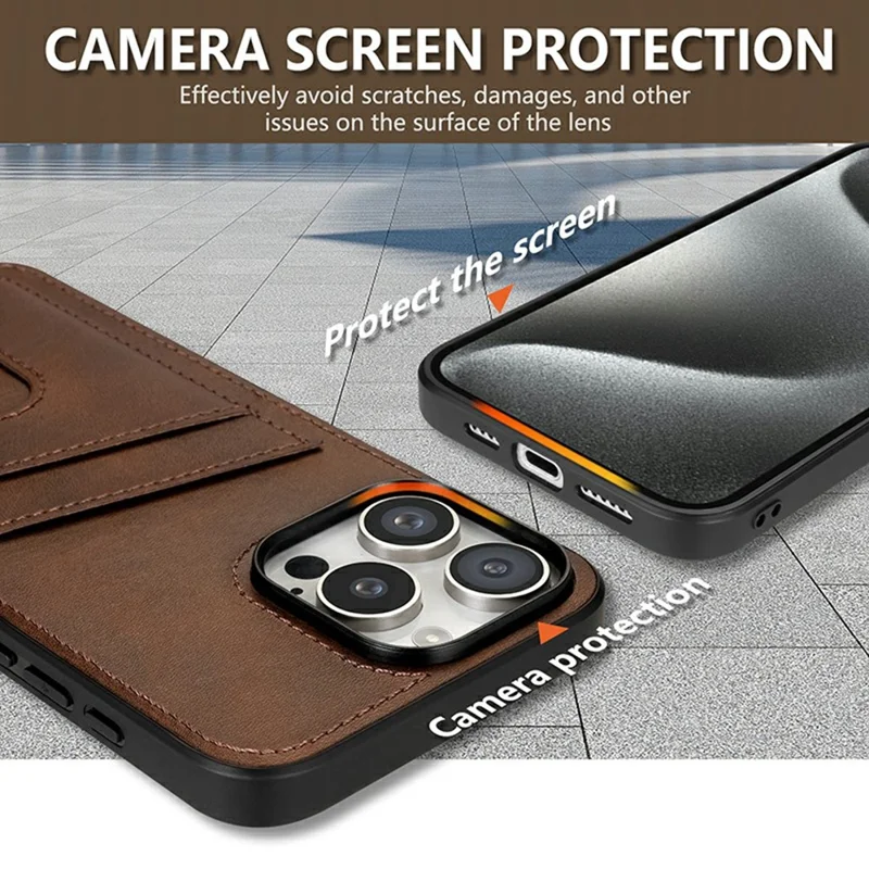AZNS K1 Series For iPhone 16 Pro Max Case Calf Texture Anti-Drop PU+TPU Phone Cover - Coffee