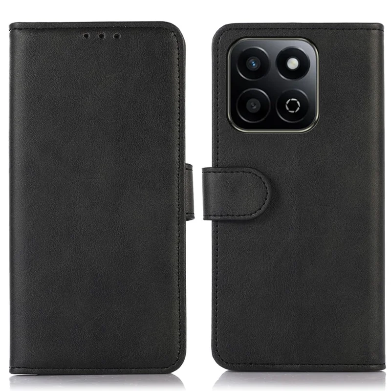 Funda de cuero con textura de piel de vaca para Honor 200 Smart 5G / Play 60 Plus 5G, con soporte y billetera - Negro