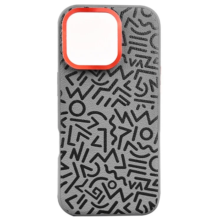 Für iPhone 16 Pro Max Case Pattern Graffiti PU+PC+TPU Handyhülle mit Metalllinsenrahmen - Grau