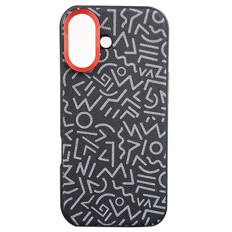 Para iPhone 16 Plus Case Pattern Graffiti PU+PC+TPU Phone Cover com Estrutura de Lente de Metal - Preto