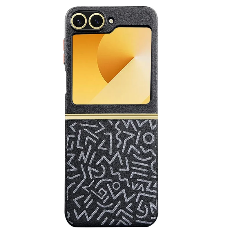 For Samsung Galaxy Z Flip7 FE 5G / Z Flip6 5G Case Pattern Graffiti PU+PC+TPU Phone Cover with Metal Lens Frame - Black