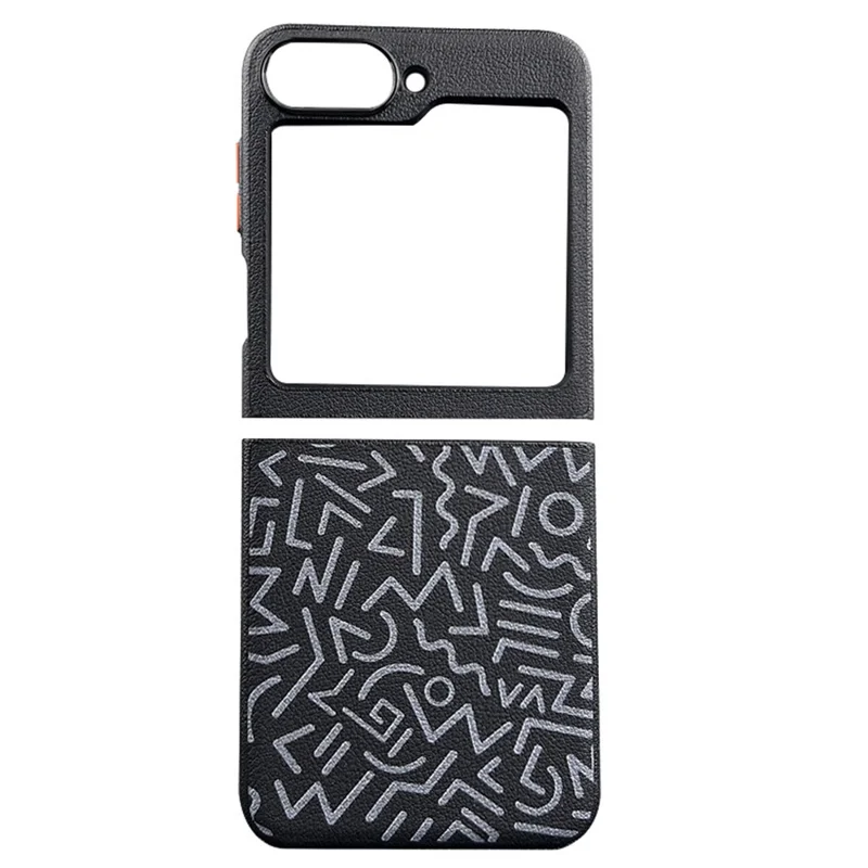 For Samsung Galaxy Z Flip7 FE 5G / Z Flip6 5G Case Pattern Graffiti PU+PC+TPU Phone Cover with Metal Lens Frame - Black