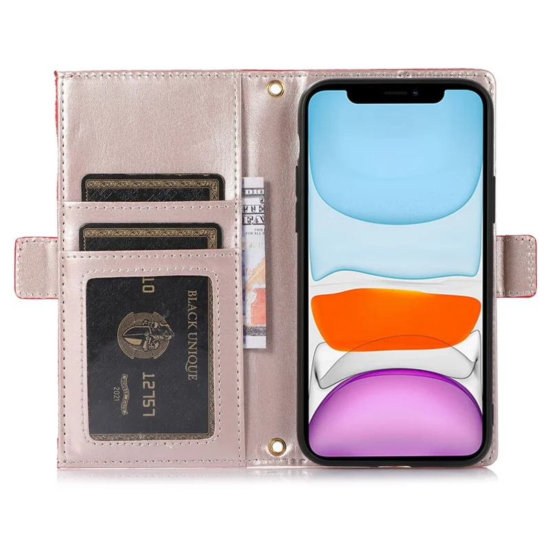 For iPhone 11 6.1 inch Zipper Pocket Design Litchi Texture Phone Case, PU Leather Flip Cover Foldable Stand Wallet with Strap - Red