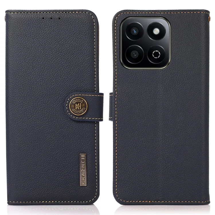 KHAZNEH Para Honor 200 Smart 5G / Play 60 Plus 5G Capa Carteira de Couro Genuíno de Vaca - Azul