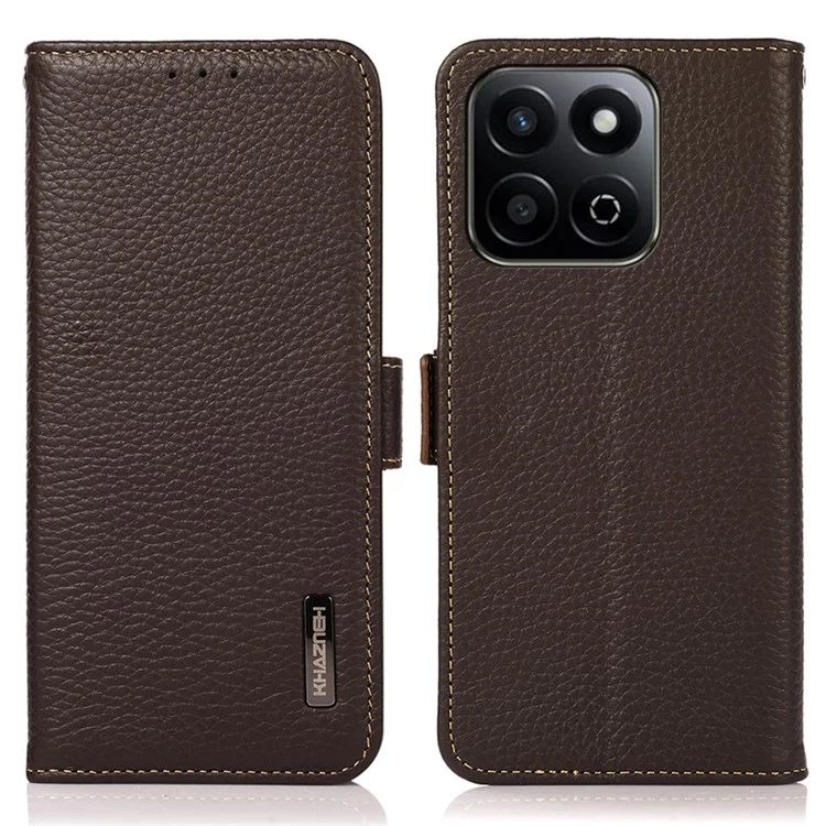 KHAZNEH For Honor X7c 4G / 200 Smart 5G / Play 60 Plus 5G Phone Case Genuine Cow Leather Cover RFID Blocking - Brown