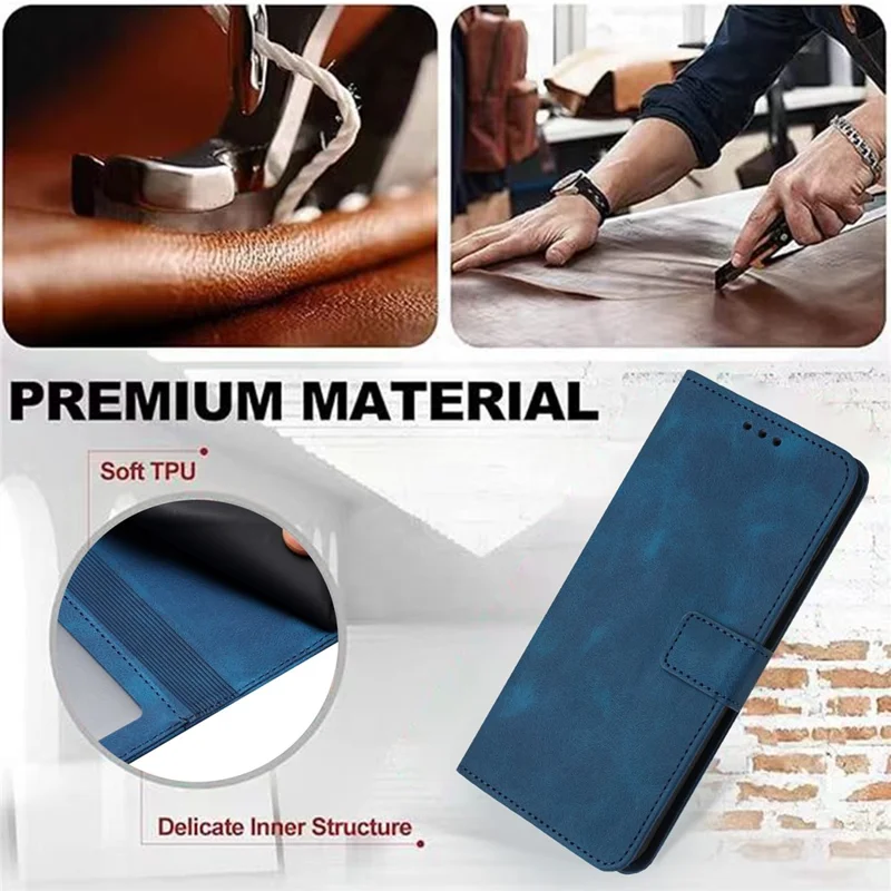 For Xiaomi Redmi Note 14 5G Leather Case Solid Color Wallet Protective Phone Cover - Blue