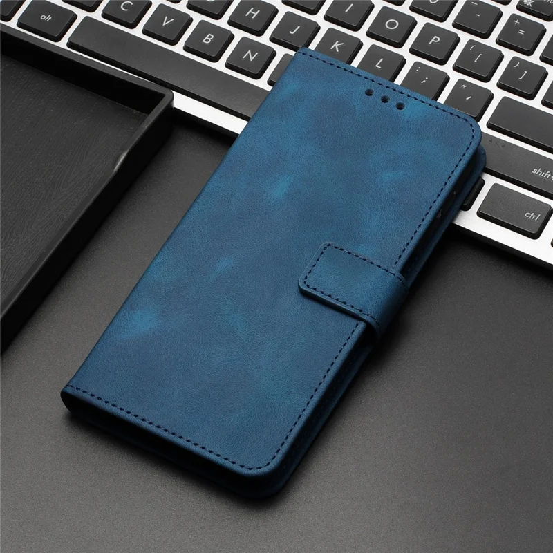 For Xiaomi Redmi Note 14 5G Leather Case Solid Color Wallet Protective Phone Cover - Blue