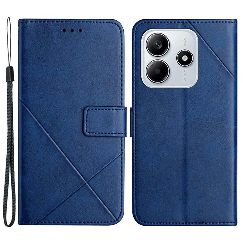 Läder för Xiaomi Redmi Note 14 5G lådformad hylsa med linjemönster plånbok mobilhölse - Blå