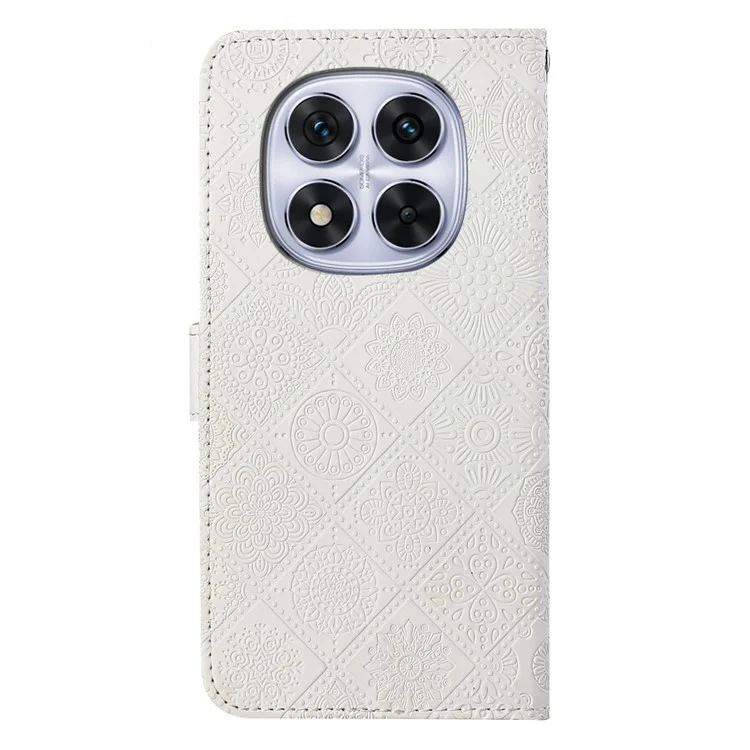 For Xiaomi Redmi Note 14 Pro+ 5G / Note 14 Pro 5G / Note 14 Pro 4G / Poco X7 5G Case Leather Case Ethnic Style Phone Wallet Cover with Strap - White