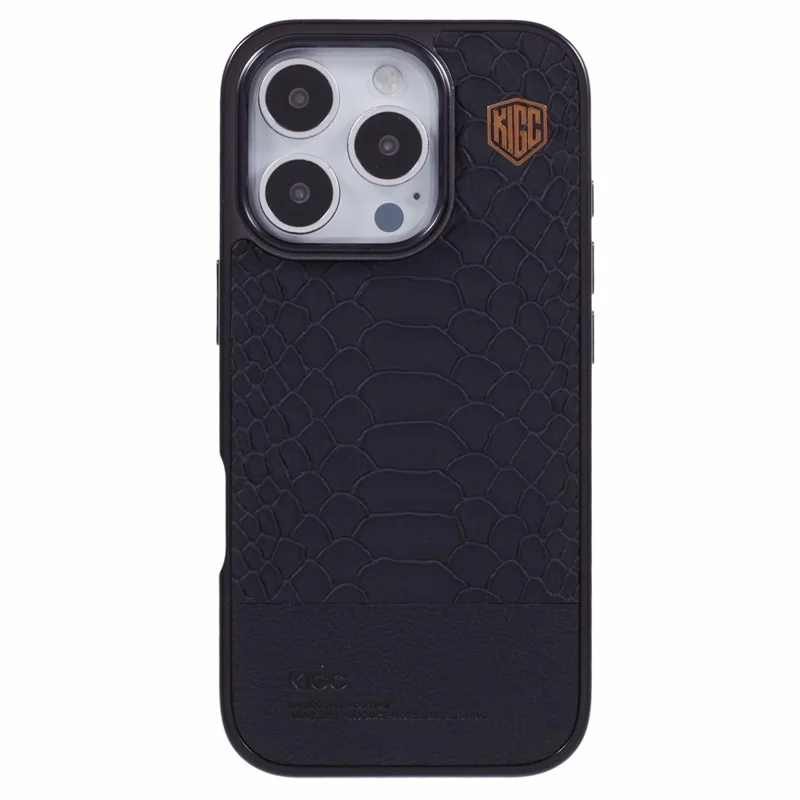 KIGC For iPhone 16 Pro Max Case Compatible with MagSafe Crocodile Texture PU+PC+TPU Electroplating Phone Cover - Black