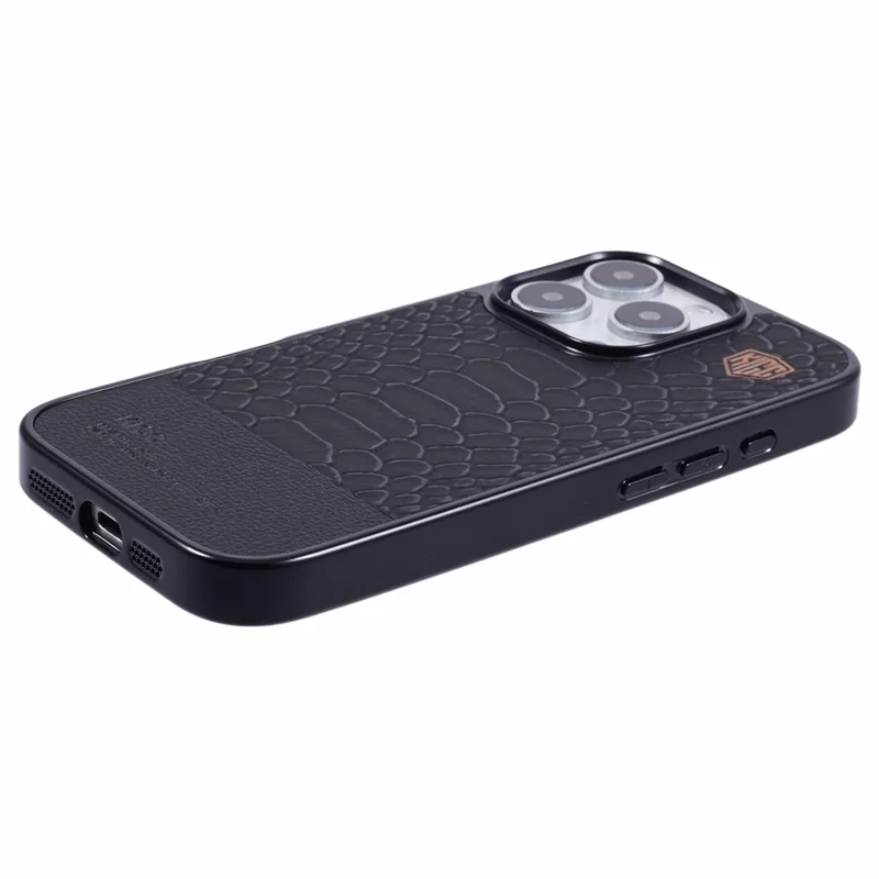 KIGC For iPhone 16 Pro Max Case Compatible with MagSafe Crocodile Texture PU+PC+TPU Electroplating Phone Cover - Black