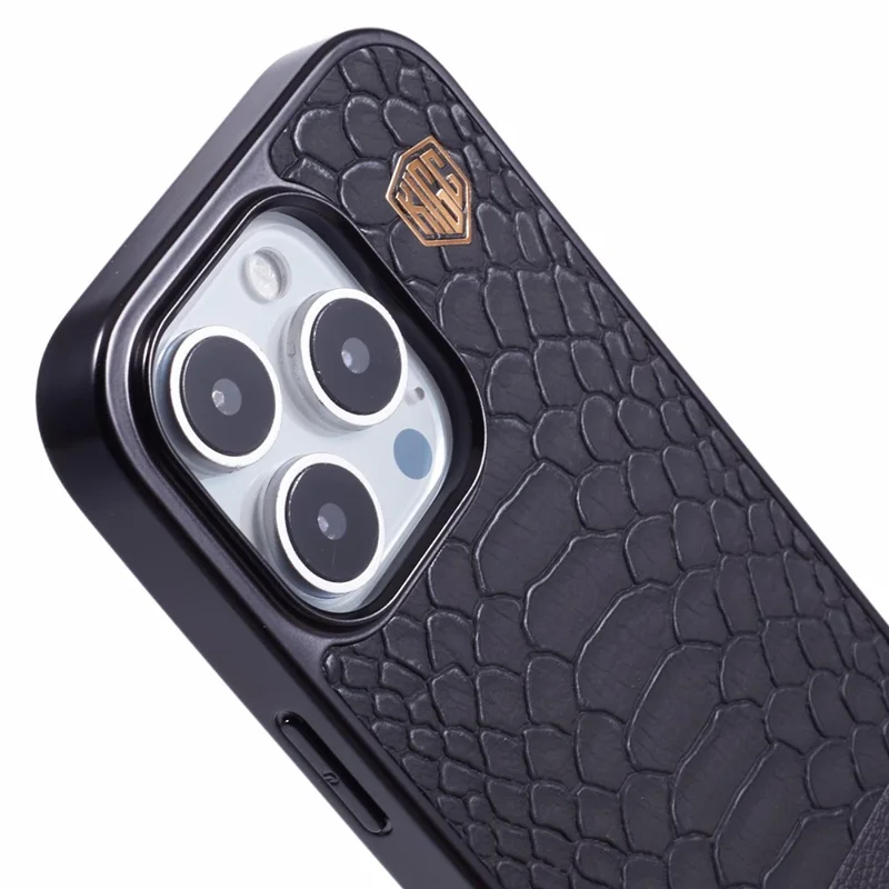 KIGC For iPhone 16 Pro Max Case Compatible with MagSafe Crocodile Texture PU+PC+TPU Electroplating Phone Cover - Black