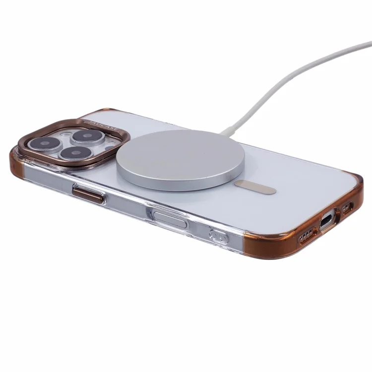 JAUCASE Para iPhone 16 Pro Max Capa Transparente Compatível com MagSafe Moldura de Lente Suporte Kickstand Capa de Telefone PC+TPU - Dourado