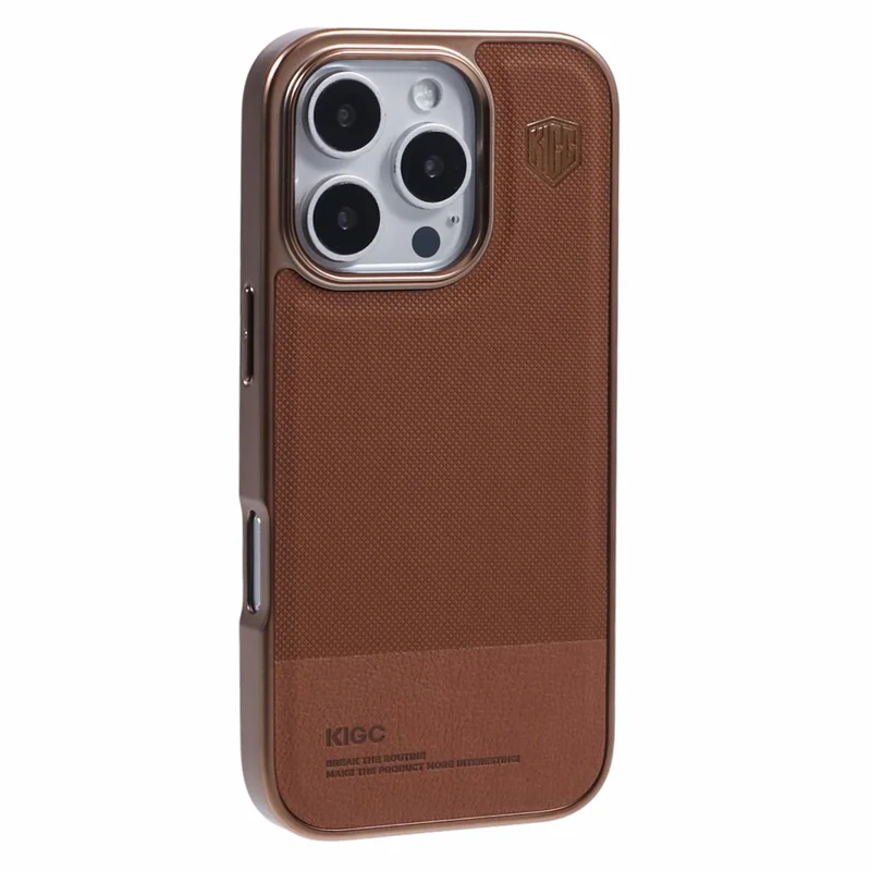 KIGC For iPhone 16 Pro Case PC+TPU+PU Electroplating Phone Cover - Titanium Gold