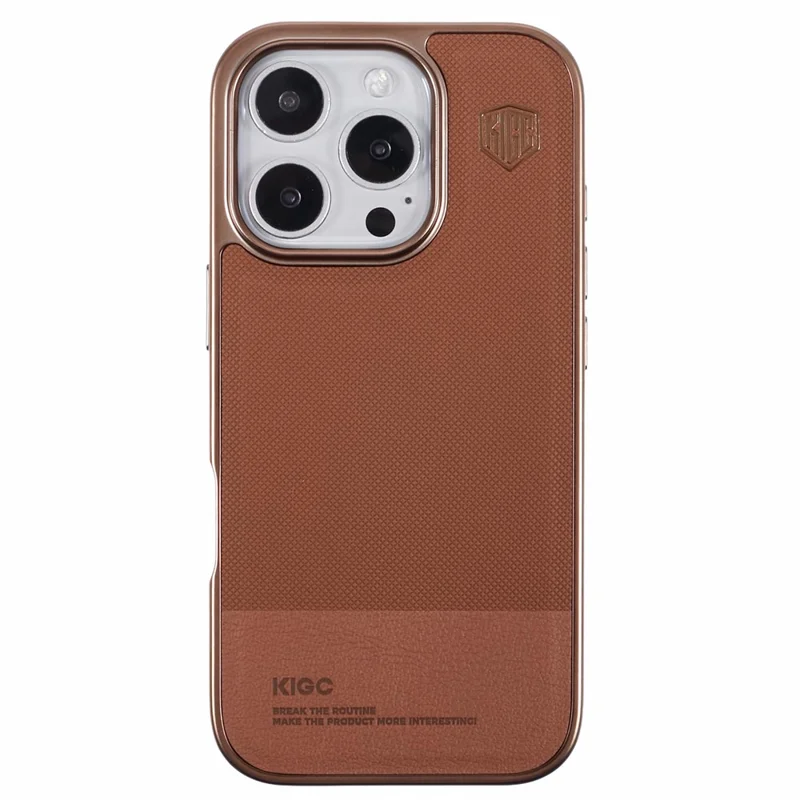 KIGC For iPhone 16 Pro Case PC+TPU+PU Electroplating Phone Cover - Titanium Gold