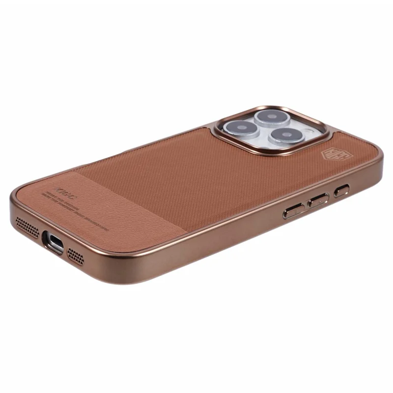 KIGC For iPhone 16 Pro Case PC+TPU+PU Electroplating Phone Cover - Titanium Gold