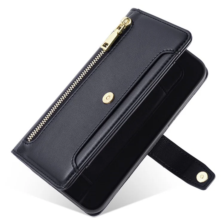 For Motorola Moto G85 5G / S50 Neo 5G Case PU Leather Crossbody Phone Cover with Zipper Pocket Wallet - Black