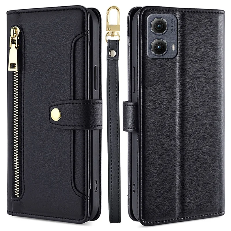 For Motorola Edge (2024) 5G Case PU Leather Crossbody Phone Cover with Zipper Pocket Wallet - Black