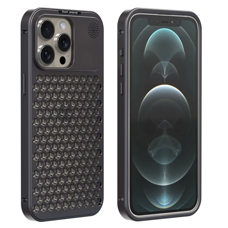R-JUST RJ58 For iPhone 12 Pro Max Case Auto Pop-Up Heat Dissipation Aromatherapy Aluminium Alloy Cover - Dark Grey
