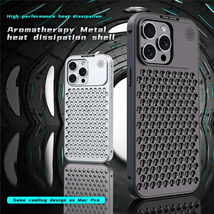 R-JUST RJ58 For iPhone 12 Pro Max Case Auto Pop-Up Heat Dissipation Aromatherapy Aluminium Alloy Cover - Dark Grey