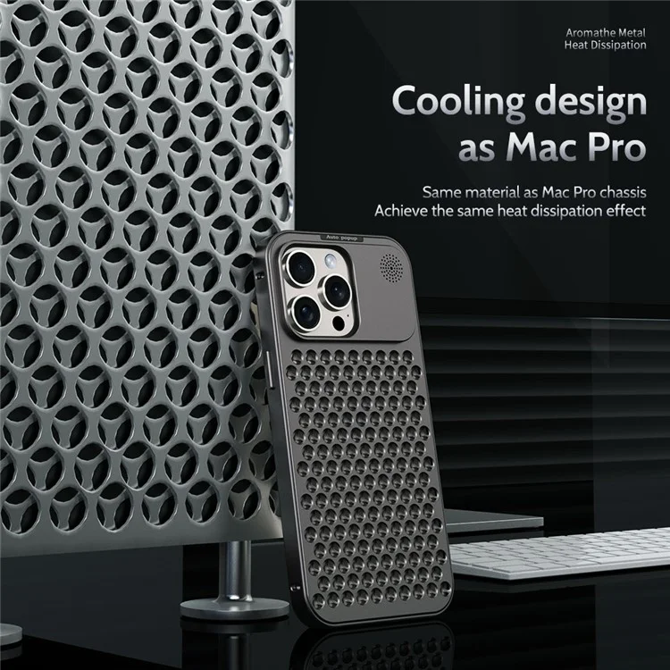 R-JUST RJ58 For iPhone 12 Pro Max Case Auto Pop-Up Heat Dissipation Aromatherapy Aluminium Alloy Cover - Dark Grey