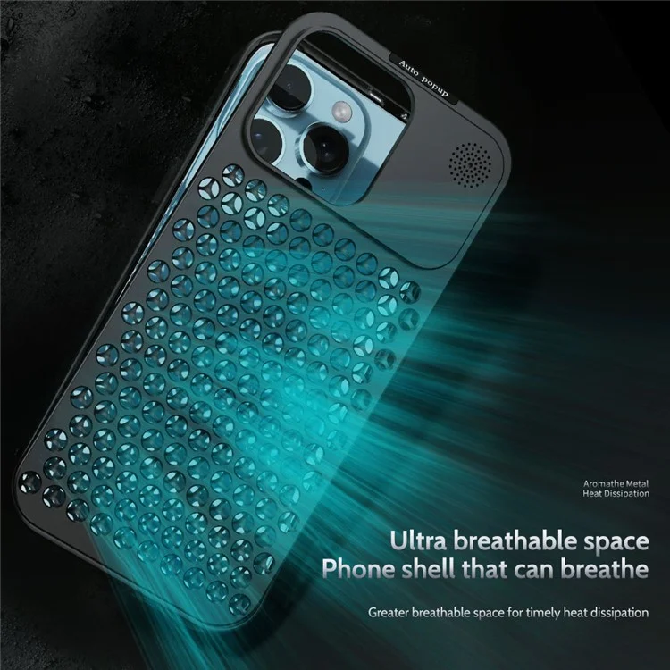 R-JUST RJ58 For iPhone 12 Pro Max Case Auto Pop-Up Heat Dissipation Aromatherapy Aluminium Alloy Cover - Dark Grey