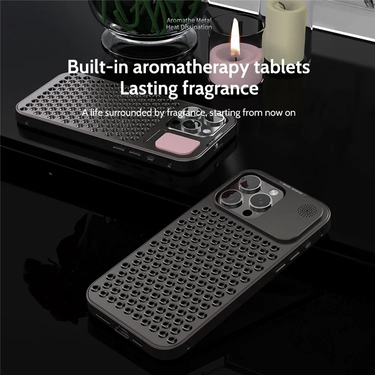 R-JUST RJ58 For iPhone 12 Pro Max Case Auto Pop-Up Heat Dissipation Aromatherapy Aluminium Alloy Cover - Dark Grey