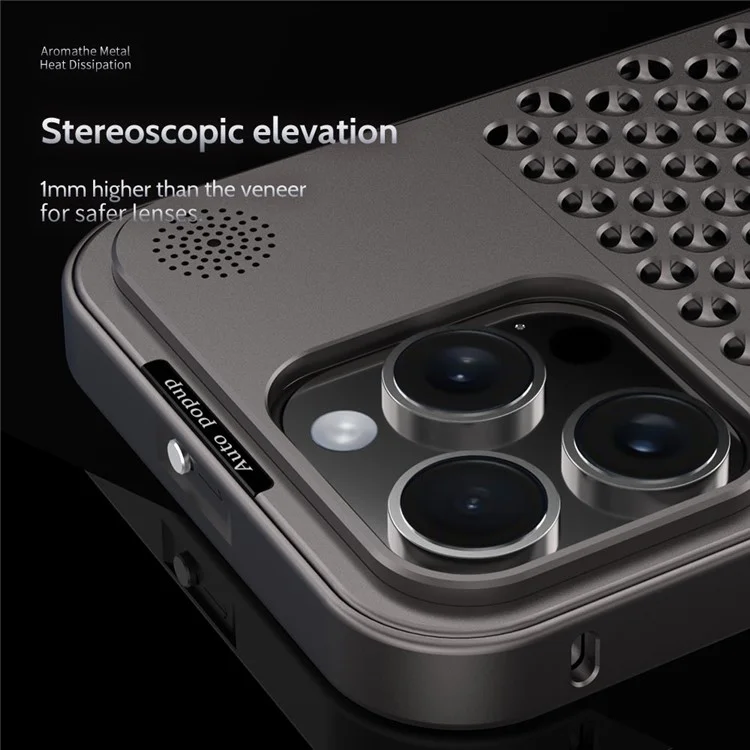 R-JUST RJ58 For iPhone 12 Pro Max Case Auto Pop-Up Heat Dissipation Aromatherapy Aluminium Alloy Cover - Dark Grey