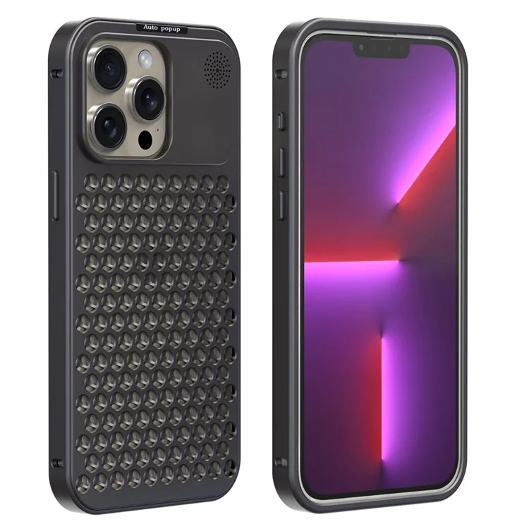 R-JUST RJ58 For iPhone 13 Pro Max Case Auto Pop-Up Heat Dissipation Aromatherapy Aluminium Alloy Cover - Dark Grey