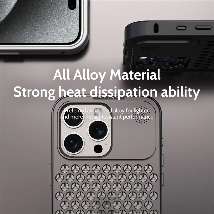 Чехол R-JUST RJ58 для iPhone 13 Pro с автоматическим выдвижением, рассеиванием тепла, ароматерапией, из алюминиевого сплава - тёмно-серый