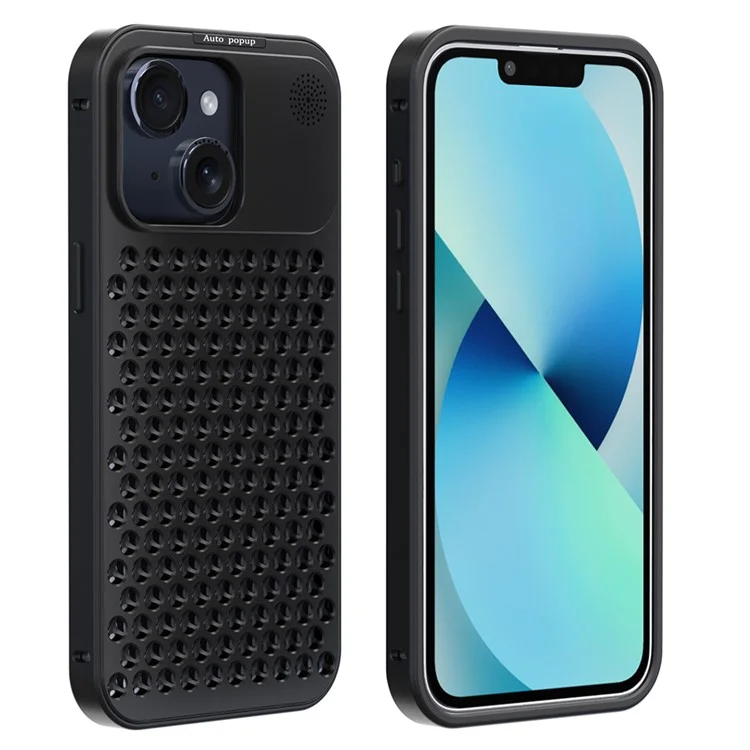 Carcasa R-JUST RJ58 para iPhone 13 con disipación de calor automática, aromaterapia y cubierta de aleación de aluminio - Negro