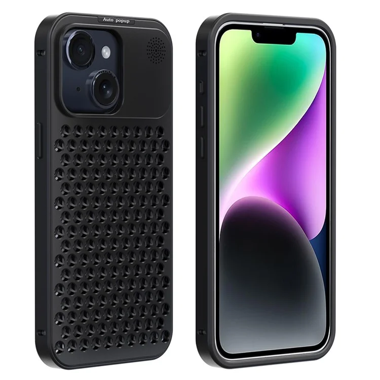 Чехол R-JUST RJ58 для iPhone 14 с автоматическим выдвижением, рассеиванием тепла, ароматерапией, из алюминиевого сплава - Черный