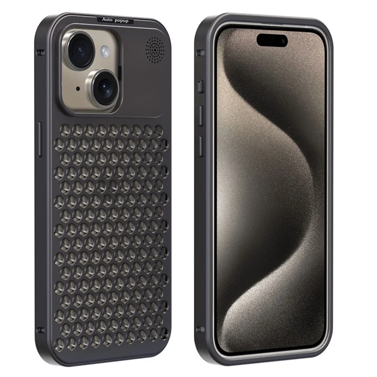 Чехол R-JUST RJ58 для iPhone 15 с автоматическим выдвижным механизмом, рассеиванием тепла, ароматерапией, изготовленный из алюминиевого сплава - темно-серый цвет