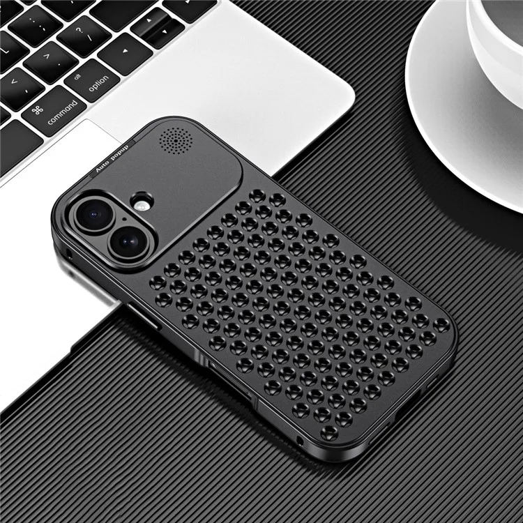 Чехол R-JUST RJ58 для iPhone 16 с автоматическим выдвижением, рассеиванием тепла, ароматерапией, изготовленный из алюминиевого сплава - черный