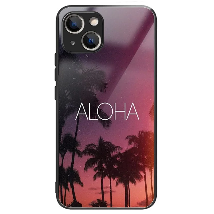 Para iPhone 14 Tempered Glass Phone Case Pattern Printing Soft TPU Frame Shock Absorption Protective Cover - ALOHA