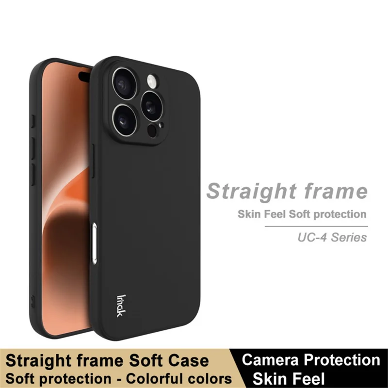 IMAK UC-4 Series for iPhone 16 Pro TPU Case Soft Phone Cover Straight Edge - Black