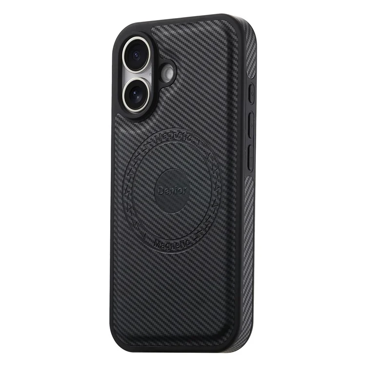 DENIOR For iPhone 16 Case Compatible with MagSafe Carbon Fiber Texture Leather Back Cover - Black