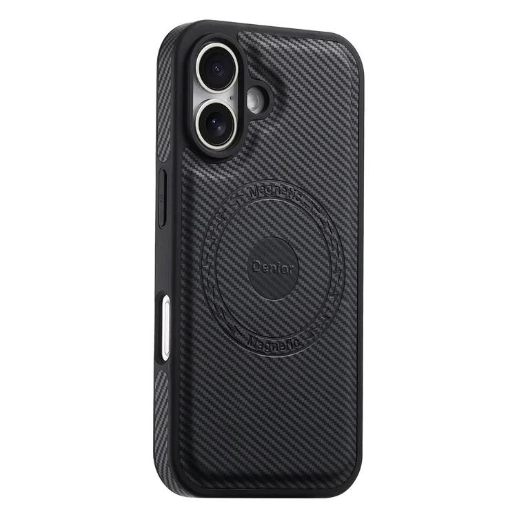DENIOR For iPhone 16 Case Compatible with MagSafe Carbon Fiber Texture Leather Back Cover - Black