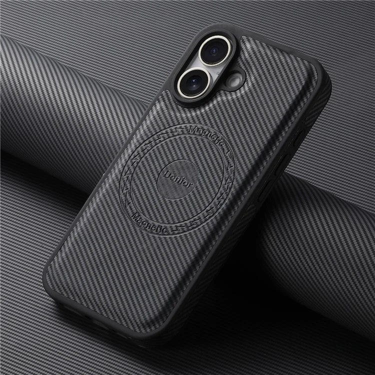 DENIOR For iPhone 16 Plus Case Compatible with MagSafe Carbon Fiber Texture Leather Back Cover - Black