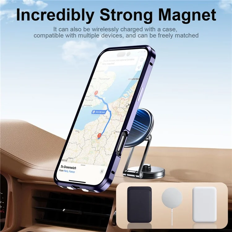 For iPhone 16 Pro Max Magnetic Case Kickstand Alloy+Acrylic Phone Cover with Aromatherapy Tablet - Purple