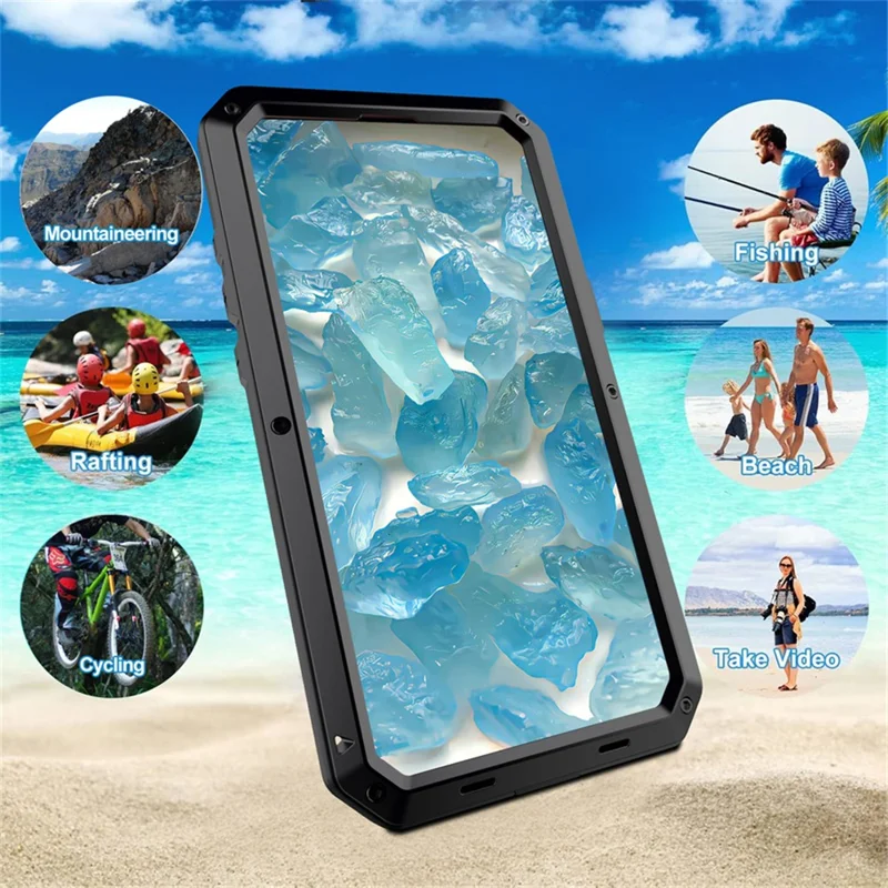 For iPhone 16 Case Silicone+Metal Phone Cover with Tempered Glass Screen Protector - Black